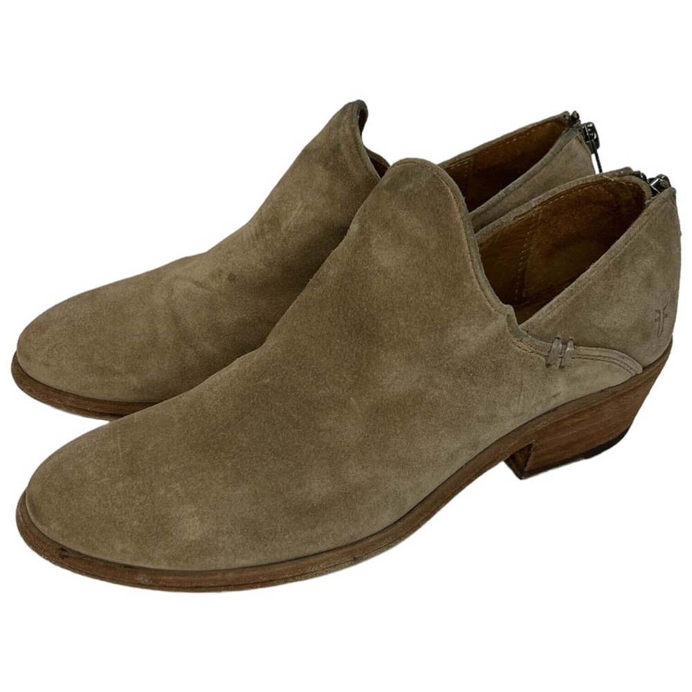 Frye Carson Suede Shooties Bootie Ankle Zip Back Heel Shoe Tan 6.5